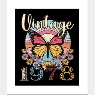 Floral Butterfly Retro Vintage 1978 45th Birthday Posters and Art